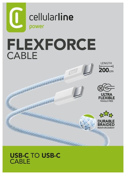 Stecker Rundkabel USB C auf USB C bis 60 W 2 m  Flexforce Cable (Blau) 