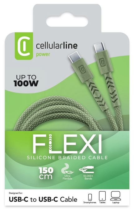 Stecker USB C auf USB C bis 100 W 1,5 m  Flexi Braided Data Cable (Grün) 