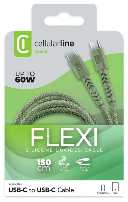 Stecker USB C auf USB C bis 60 W 1,5 m  Flexi Braided Data Cable (Grün) 