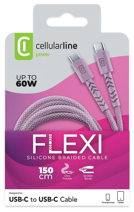 Stecker USB C auf USB C bis 60 W 1,5 m  Flexi Braided Data Cable (Pink) 