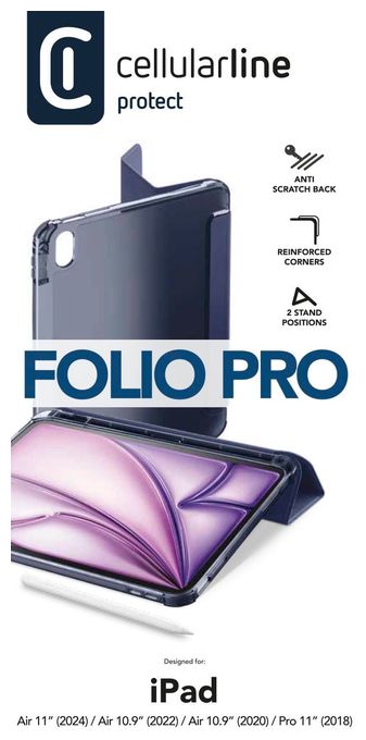 Folio aus Kunstleder für Apple iPad Air 11 Zoll M2/M3/M4 und 4./5.Gen und iPad Pro 11 1.Gen bis 27,9 cm (11") (Blau) Folio Pro 