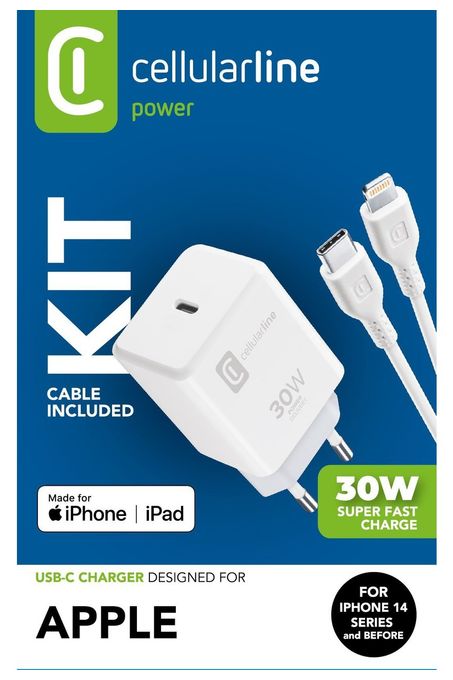 LADEKIT LADEGERÄT + KABEL 30 W SCHNELLLADUNG USB-C ANSCHLUSS WEISS FÜR APPLE GERÄTE 