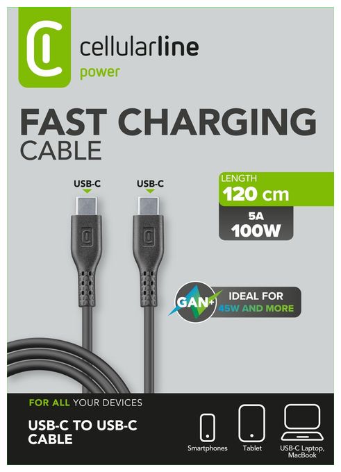 Stecker Rundkabel USB C auf USB C bis 100 W 1,2 m  Power Data Cable (Schwarz) 