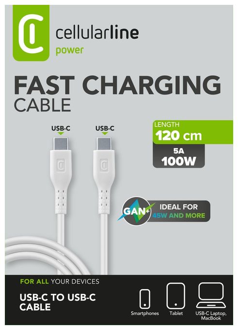 Stecker Rundkabel USB C auf USB C bis 100 W 1,2 m  Power Data Cable (Weiß) 