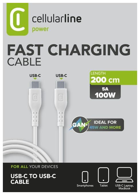Stecker Rundkabel USB C auf USB C bis 100 W 2 m  Power Data Cable (Weiß) 