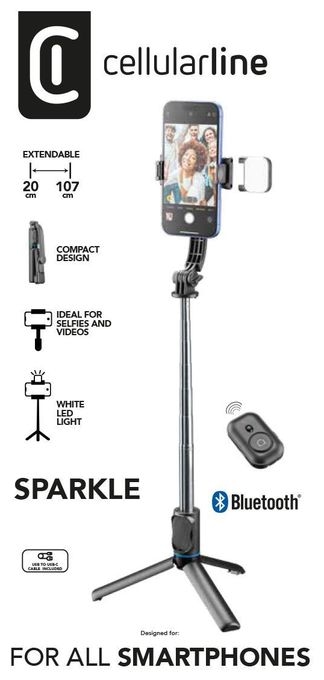 34 mm Universal  Sparkle Bluetooth Selfie Stick (Schwarz) 