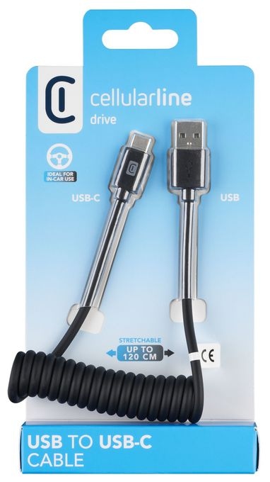 Stecker Rundkabel USB A auf USB C bis 15 W 1,2 m  Spiral Cable Spiralkabel (Schwarz) 