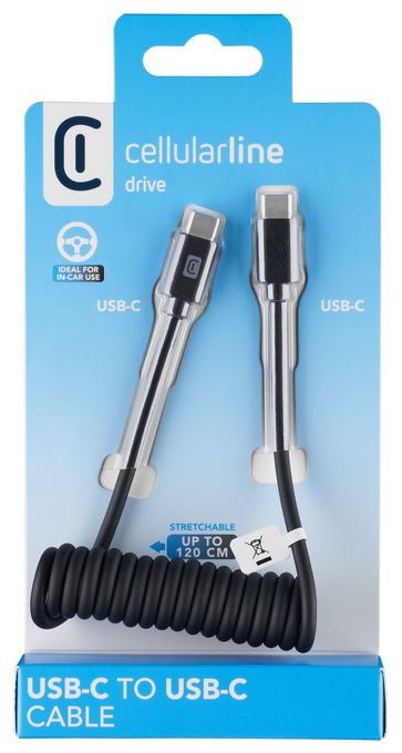 Stecker Rundkabel USB C auf USB C bis 60 W 1,2 m  Spiral Cable Spiralkabel (Schwarz) 