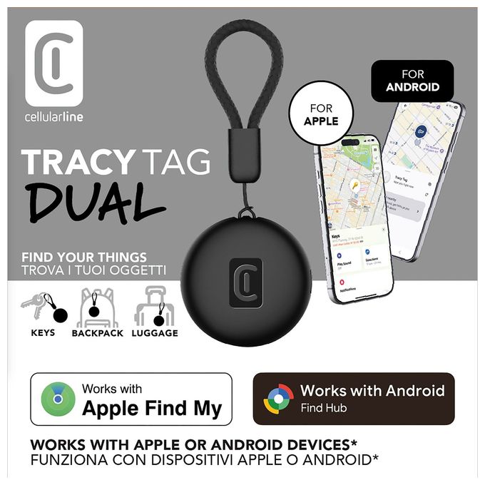 Apple’s Find My app, Google’s Find Hub app  Tracy Tag Dual (Schwarz) 