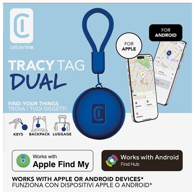 Apple’s Find My app, Google’s Find Hub app  Tracy Tag Dual (Blau) 