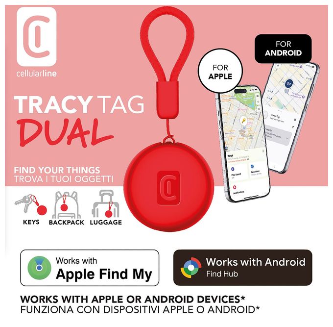 Apple’s Find My app, Google’s Find Hub app  Tracy Tag Dual (Rot) 