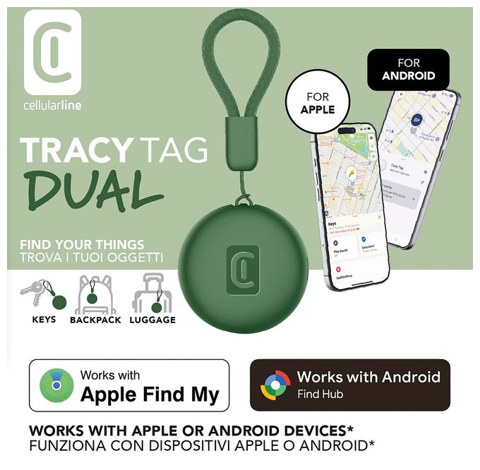 Apple’s Find My app, Google’s Find Hub app  Tracy Tag Dual (Grün) 