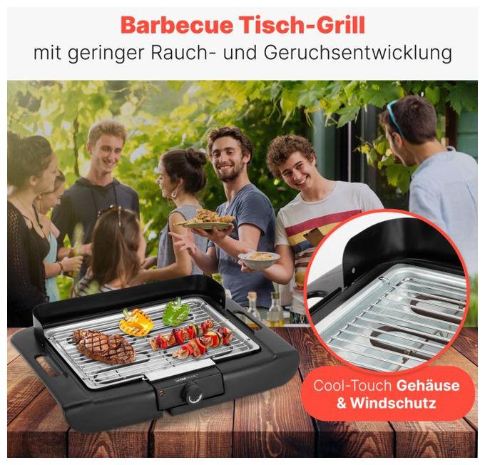 2000 W mit 360 x 250 mm Fläche  BQ3841 Tischgrill (Schwarz) 