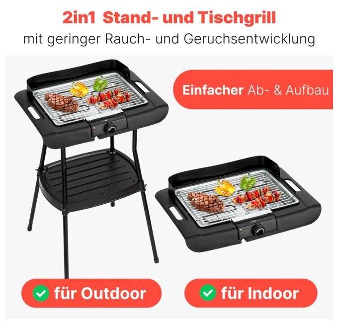 1 Zone(n) 2000 W  BQS3842 2 in 1 Stand und Tischgrill (Schwarz) 