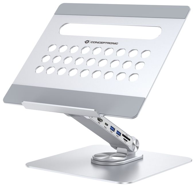 DONN27G Laptop-Ständer mit 7-in-1-Dockingstation, 360° drehbare Basis, faltbar, höhenverstellbar 
