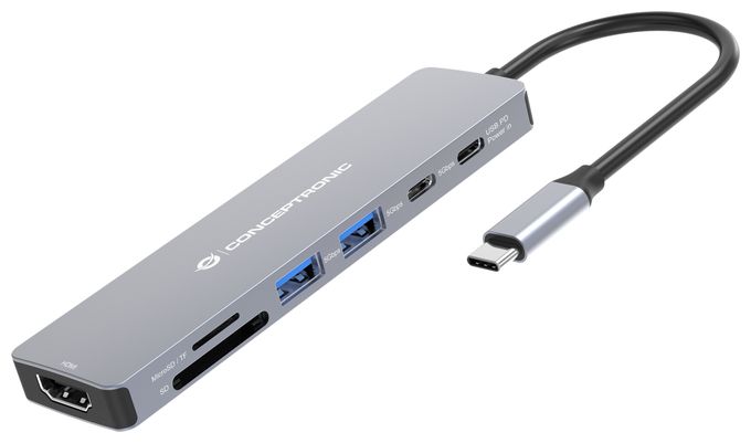 DONN28G 7-in-1 USB 3.2 Gen 1 Dockingstation, 4K60Hz HDMI, USB-A 5Gbps x 2, USB-C 5Gbps, SD, TF/MicroSD, 100W USB PD 