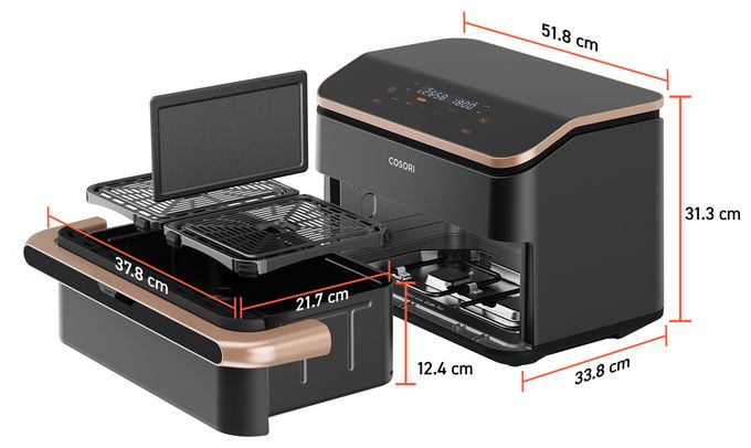 Doppel Heißluftfritteuse 10 l 2800 W (Dunkles Grau, Roségold) Dual Blaze Twinfry Chef Edition 