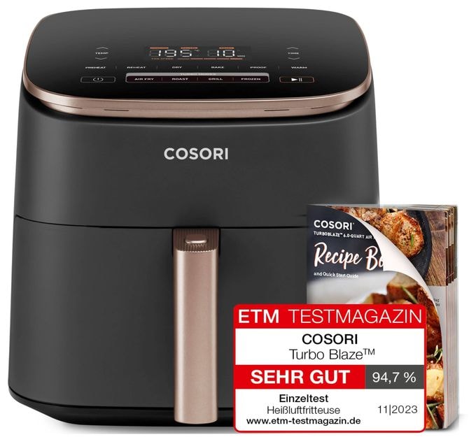 Heißluftfritteuse 6 l 1725 W (Schwarz, Rosa-Goldfarben) Turbo Blaze Chef Edition 