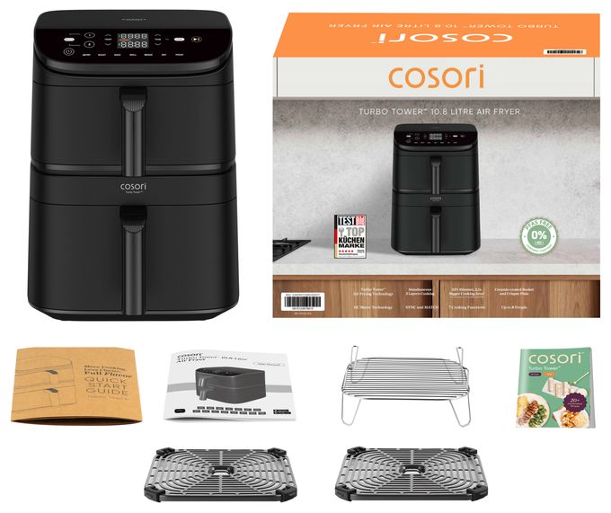 Doppel Heißluftfritteuse 10,8 l 2630 W  Turbo Tower Basic (Schwarz) 