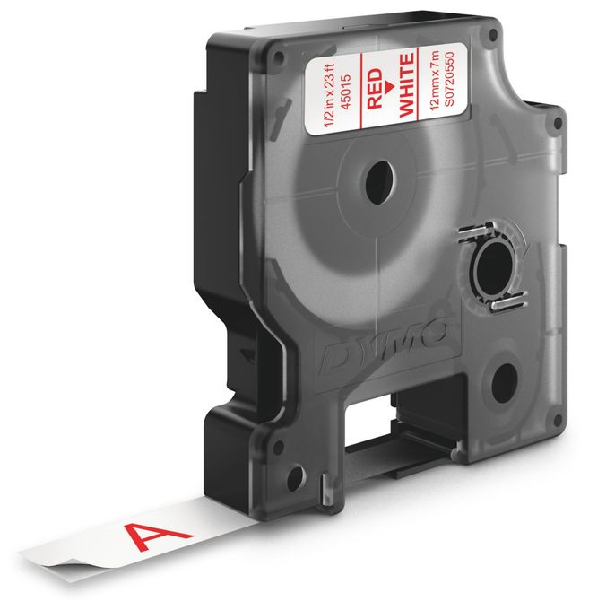 DYMO Original D1-Etikettenband | rot auf weiß | 12 mm x 7 m | selbstklebendes Schriftband | für LabelManager-Beschriftungsgerät 