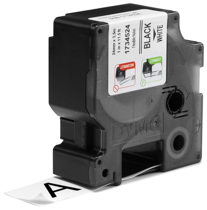 DYMO Rhino Industrie Nylonetiketten | flexibel | 24 mm x 3,5 m | schwarze Schrift auf weißem Untergrund | selbstklebendes Schriftband 