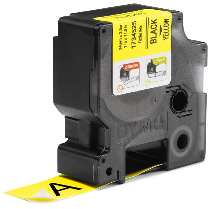 DYMO Rhino Industrie Nylonetiketten | flexibel | 24 mm x 3,5 m | schwarz auf gelbe | selbstklebendes Schriftband | fur DYMO Rhino und LabelManager Beschriftungsgerät 