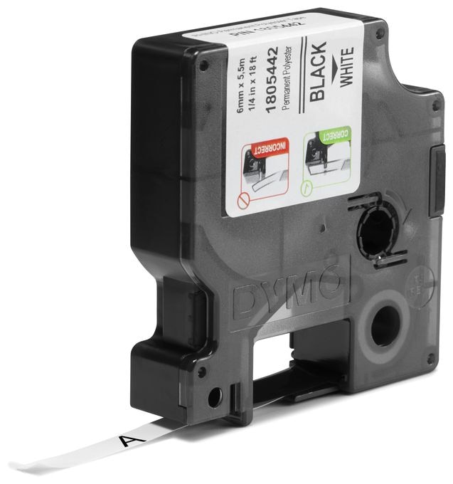 DYMO Rhino Industrie Permanente Polyesteretiketten | 6 mm x 5,5 m | Schwarz auf Weiß | selbstklebendes Schriftband | für DYMO Rhino und LabelManager Beschriftungsgerät 