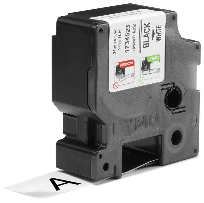 DYMO Rhino Industrie Permanente Polyesteretiketten | 24 mm x 5,5 m | Schwarz auf Weiß | selbstklebendes Schriftband | für DYMO Rhino und LabelManager Beschriftungsgerät 