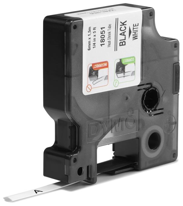 DYMO Rhino Industrie Schrumpfschlauch-Kabeletiketten | 6 mm1,5 m | Schwarz auf weiß | für DYMO Rhino Beschriftungsgerät 