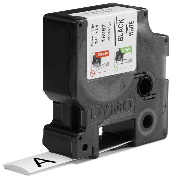 DYMO Rhino Industrie Schrumpfschlauch-Kabeletiketten | 19 mm x 1,5 m | schwarze Schrift auf weißem Untergrund | selbstklebend 