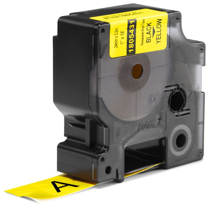 DYMO Rhino-Industrie-Vinyletiketten | 24 mm x 5,5 m | schwarz auf gelb | selbstklebendes Schriftband | für DYMO Rhino und LabelManager Beschriftungsgerät 