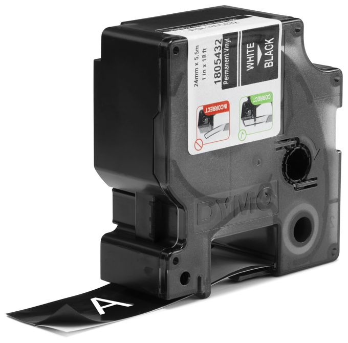 DYMO Rhino-Industrie-Vinyletiketten | 24 mm x 5,5 m | weiß auf schwarz | selbstklebendes Schriftband | für DYMO Rhino und LabelManager Beschriftungsgerät 