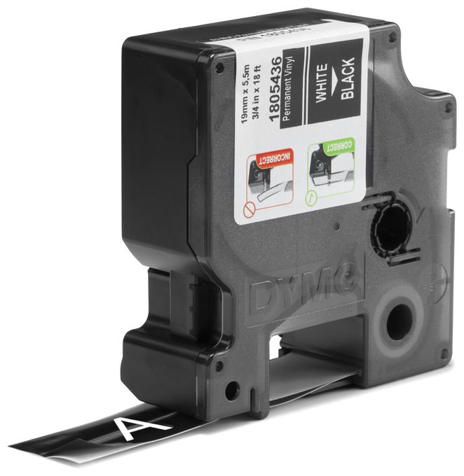 DYMO Rhino-Industrie-Vinyletiketten | 19 mm x 5,5 m | weiß auf schwarz | selbstklebendes Schriftband | für DYMO Rhino und LabelManager Beschriftungsgerät 