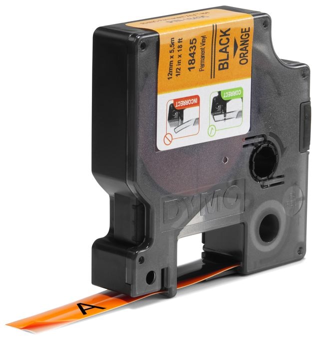 DYMO Rhino-Industrie-Vinyletiketten | 12 mm x 5,5 m | schwarz auf orange | selbstklebendes Schriftband | für DYMO Rhino und LabelManager Beschriftungsgerät 