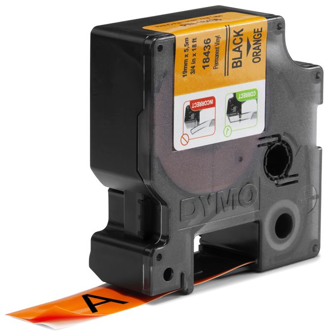 DYMO Rhino-Industrie-Vinyletiketten | 19 mm x 5,5 m | schwarz auf orange | selbstklebendes Schriftband | für DYMO Rhino und LabelManager Beschriftungsgerät 