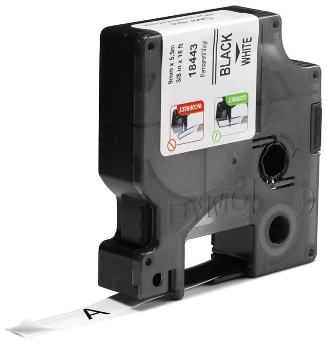 DYMO Rhino-Industrie-Vinyletiketten | 9 mm x 5,5 m | schwarz auf weiß | selbstklebendes Schriftband | für DYMO Rhino und LabelManager Beschriftungsgerät 