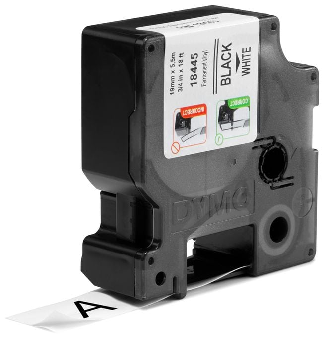 DYMO Rhino-Industrie-Vinyletiketten | 19 mm x 5,5 m | schwarz auf weiß | selbstklebendes Schriftband | für DYMO Rhino und LabelManager Beschriftungsgerät 