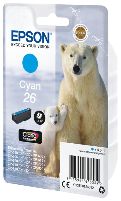 originale Druckerpatronen Cyan 4,5 ml 26 C13T26124012 