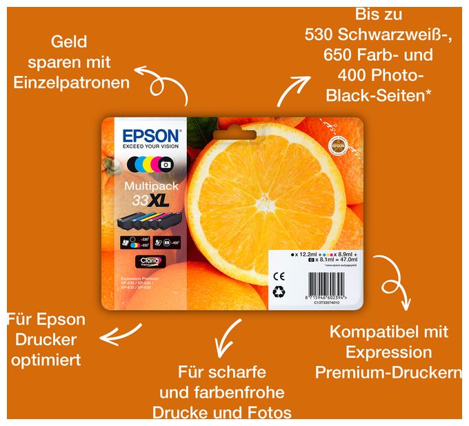 originale Druckerpatronen Schwarz 8,1 ml 650 Seiten 33XL C13T33614012 