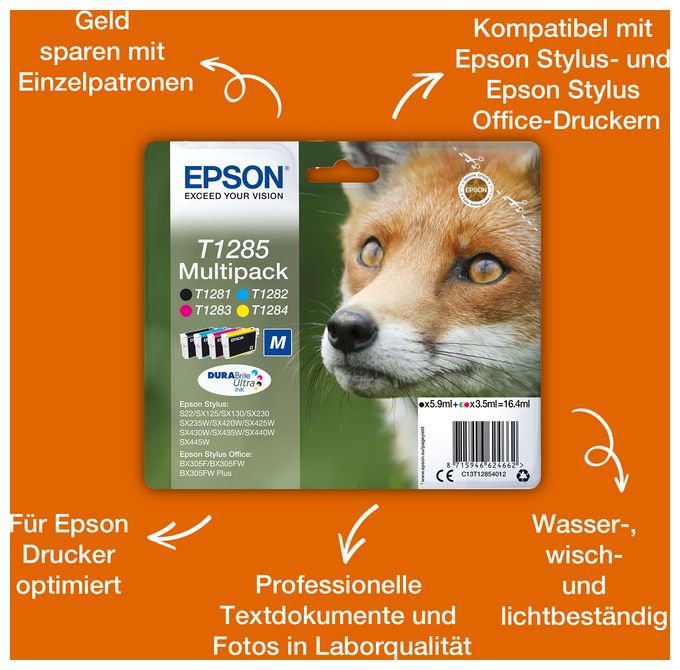 originale Druckerpatronen Cyan 3,5 ml T1282 C13T12824012 
