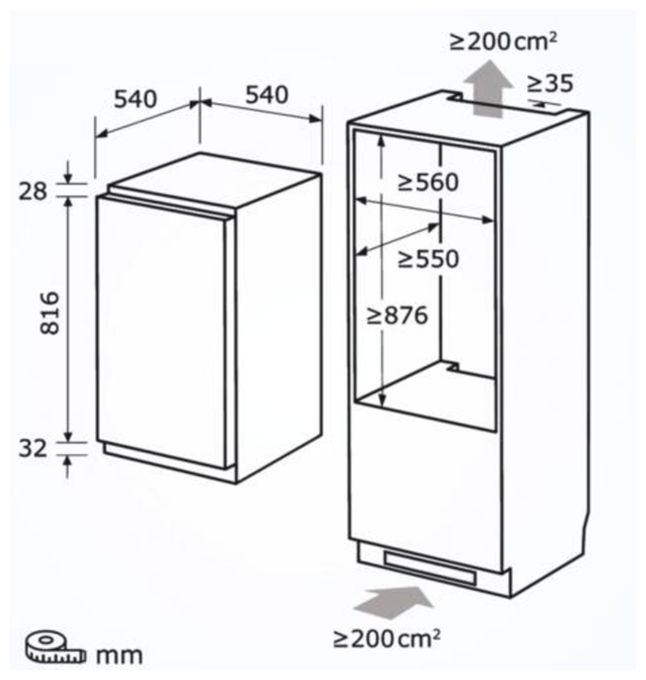 129 l 87,6 cm Einbaukühlschrank EEK: E 92 kWh Jahr EKS131-V-040E 
