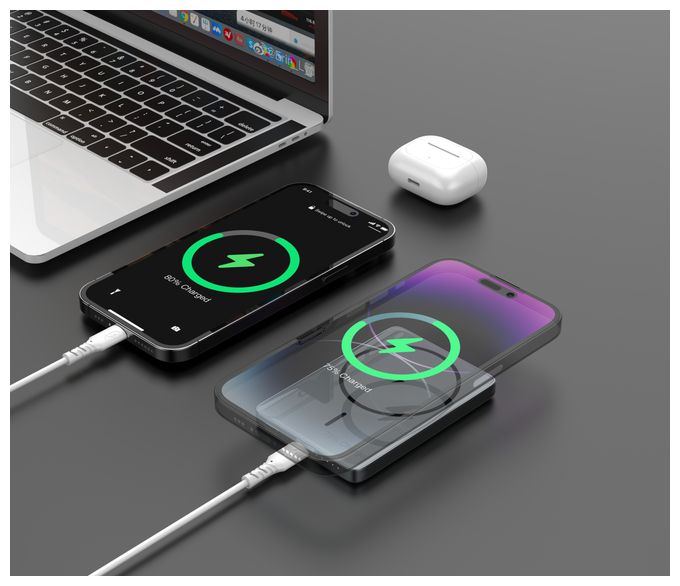 5000 mAh Powerbank USB Typ-C Kabelloses Laden  Ultraflach Magnet Slim (Grau) 