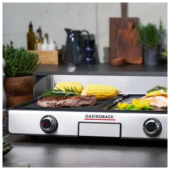 2 Zone(n) 2000 W mit 420 x 280 mm Fläche  42524 Design Plancha & BBQ (Schwarz, Edelstahl) 