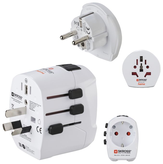 World Travel Pro Light USB Reiseadapter für bis zu 200 Länder 