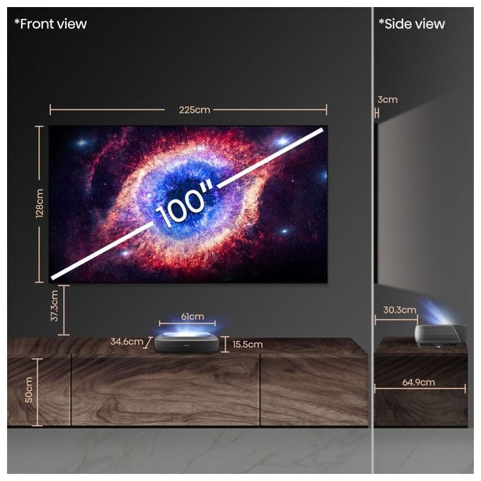 UHD 4K (3840x2160) DLP Laser Ultra-Short-Throw-Projektor 3000 ANSI Lumen (Schwarz, Dunkles Grau) 100L9HD 4K Laser TV inkl. Soft Daylight Screen 2,54 m (100 Zoll) 