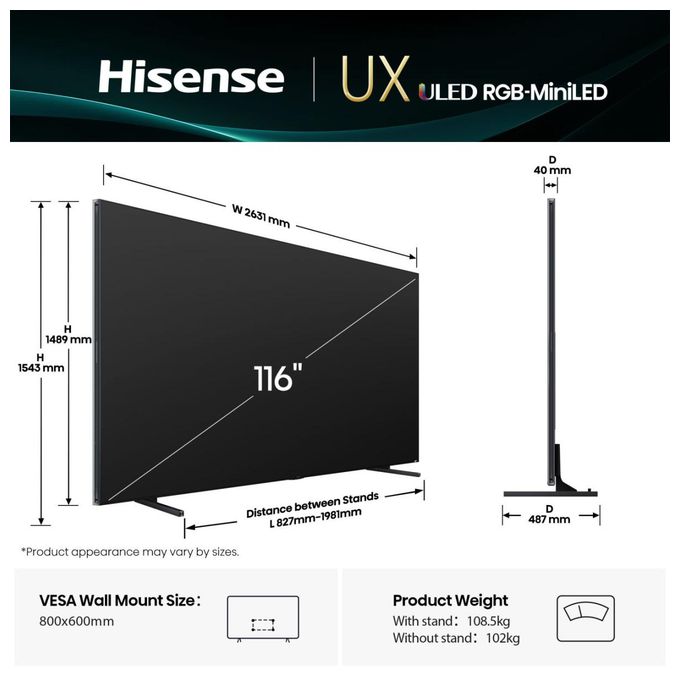 116 '' UXQ | RGB MiniLED Smart TV 4K 165 Hz 