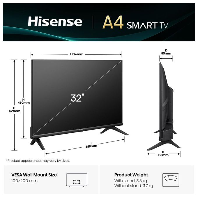 LED 81,3 cm (32 Zoll) Fernseher HD-ready VESA 100 x 200 mm 32A4Q 