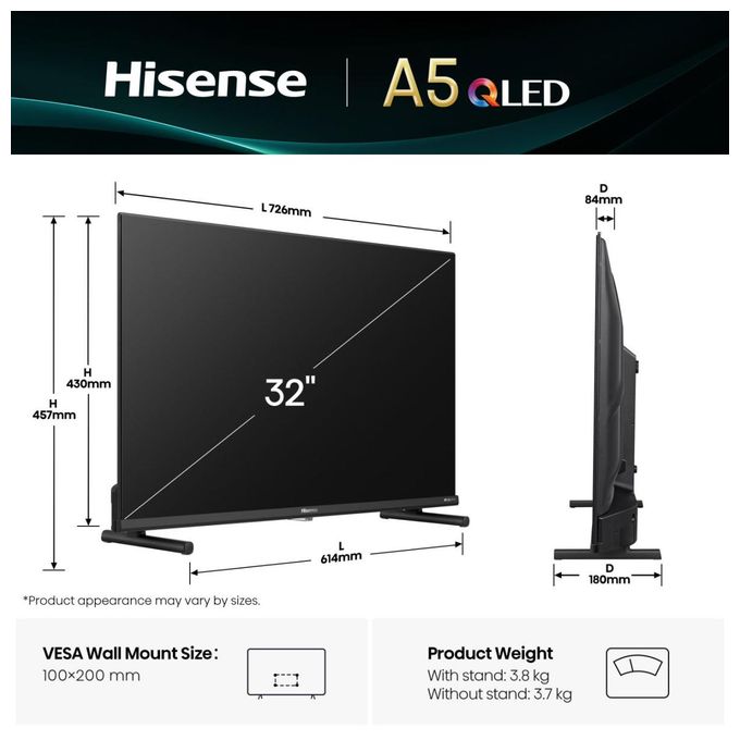 QLED 81,3 cm (32 Zoll) Fernseher Full HD VESA 100 x 200 mm 32A5Q 