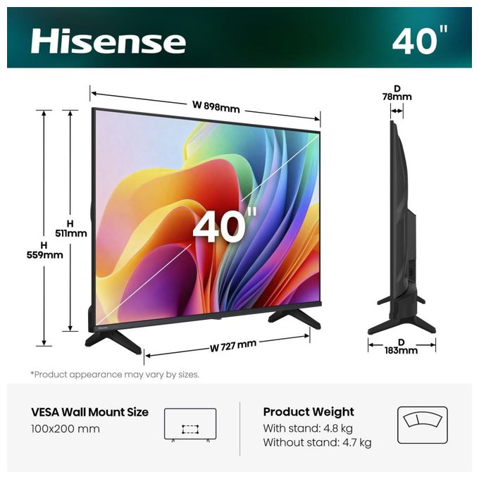 LED 101,6 cm (40 Zoll) Fernseher Full HD VESA 100 x 200 mm 40A49S 