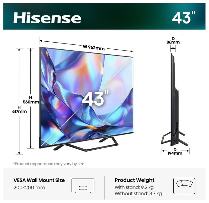 QLED 109,2 cm (43 Zoll) Fernseher 4K Ultra HD VESA 200 x 200 mm 43A79S 